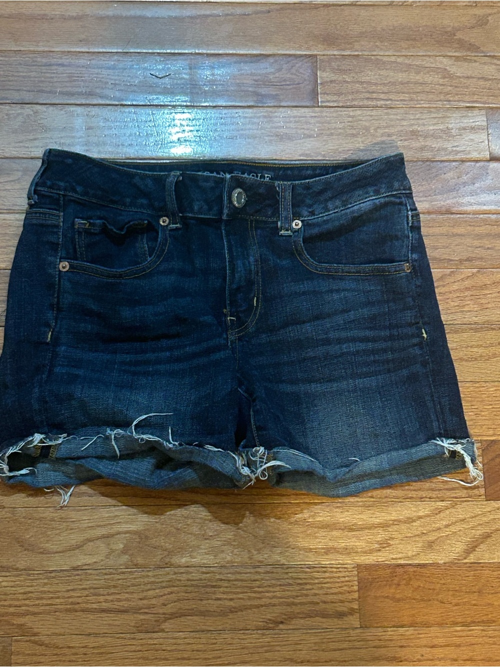 American Eagle Outfitters Dark Indigo Frayed Hem Jean Shorts